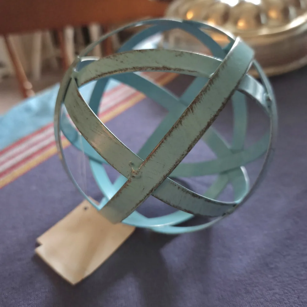 Blue Metal Banded Sphere Home Decor Patio Indoor Outdoor